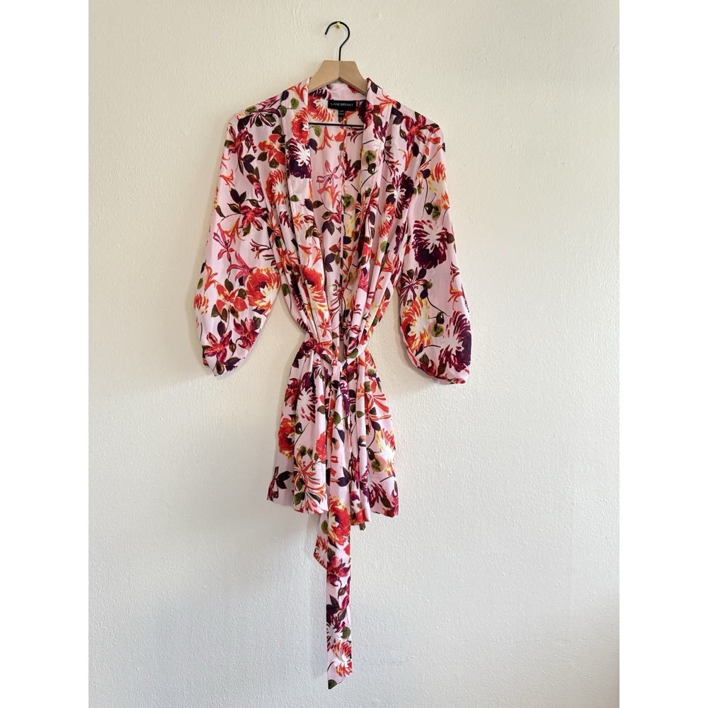 Lane Bryant Kimono Women's Pink Floral Print‎ Multicolor Tie Waist Size 18/20